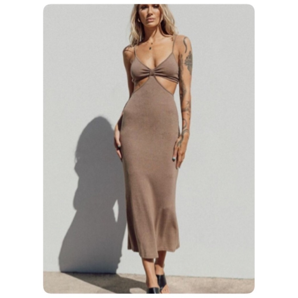 Princess Polly JOCELYN CUT OUT MIDI DRESS BROWN size 12